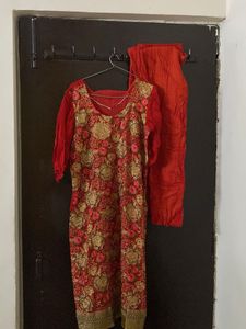 Red Embroidered Kurta Set