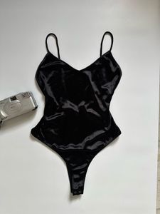 Sleek Black Satin Bodysuit