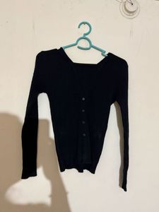 Black Ribbed Long Sleeve Top