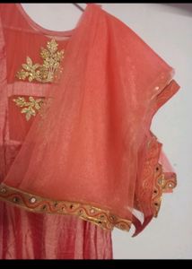 Peach Silk Heavy Embroidery Work Gown