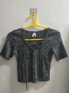Chic Ribbed Lace-Up Crop Top