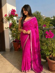Pink Bandhani Saree