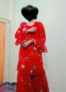 Stunning Red Embellished Kurta Set