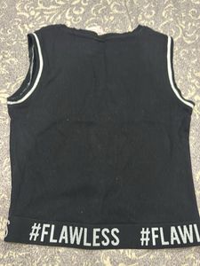 Black Ribbed Crop Top with "#Flawless"