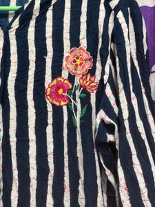 Striped Kurti with Floral Embroidery