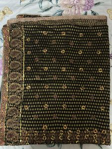 Embellished Black &amp; Gold Saree