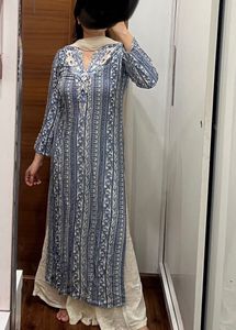 Blue & White Printed Kurta Set with Dupatta