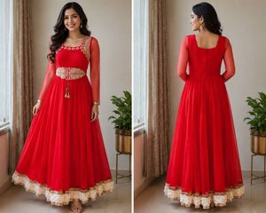 Stunning Red Embellished Ethnic Gown