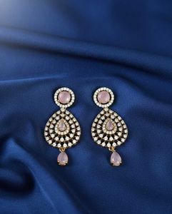 Elegant Pink Stone & Diamond Drop Earrings