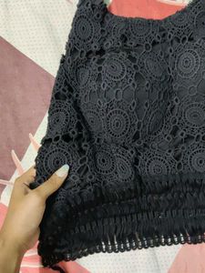 Black Crochet Halter Neck Backless Top