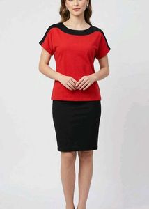 Red and Black Boat Neck Top