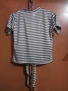 Black &amp; White Striped Tie-Front Top