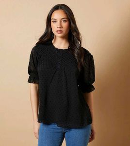 Black Polka Dot Ruffle Top