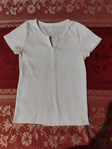 Ribbed V-Neck White Top