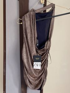 ZARA Metallic Ruched One-Shoulder Dress