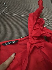 Red Button-Up Ruffle Sleeve Top
