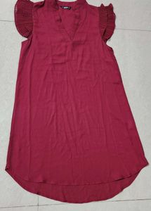 Burgundy fancy Sleeves Dress