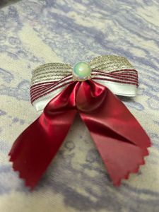 Red & Silver Ribbon Hair Bow