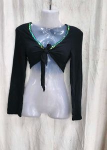 22139. Sequin Trim Tie-Front Bolero