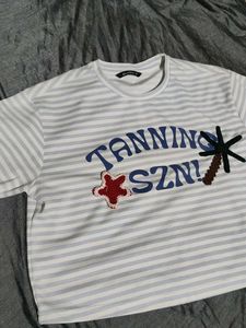 Striped Palm Tree Graphic T-Shirt