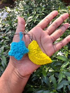Cute Moon &amp; Star Crochet Keychain