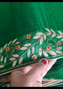 Green Gottapatti with embroidery work saree