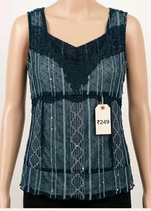 Trendy New Vintage Navy Lace Top