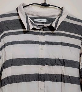 White Grey Lining Cotton Shirt For Girl 34 Bust