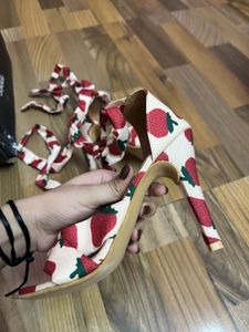 Strawberry Print Lace-Up Heels