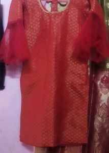 chanderi banarasi  Red kurti