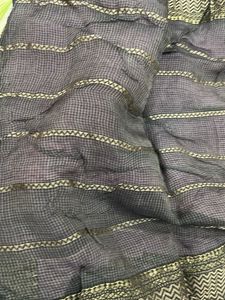 Elegant lavender and black Saree with Gold Border
