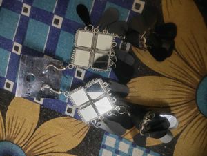 Unique Mirror &amp; Black Dangle Earrings combo