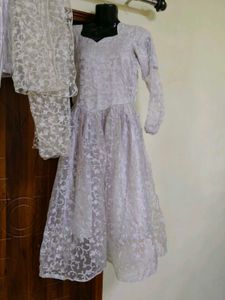 Beautiful White braso frock chudidar dupatta