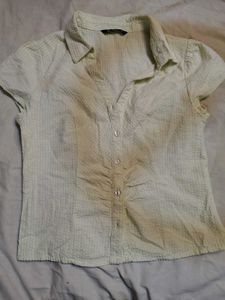 Light Green Textured Button-Up Top