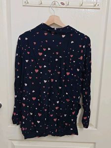 Navy Heart Print Button-Up Shirt