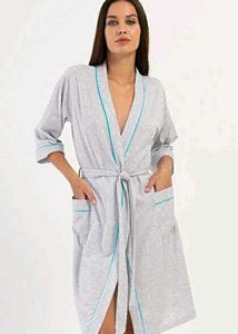 Cozy Grey Robe with Blue Trim