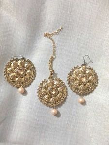 Gold  Maang Tikka and Earring Set