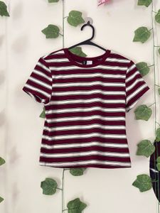 Maroon & White Striped T-Shirt