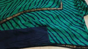 Teal Blue Saree with Navy Stripes