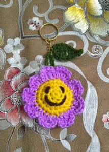Crocheted Flower Smiley Face Keychain