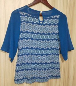 109F Blue &amp; White Printed Top (Women's)
