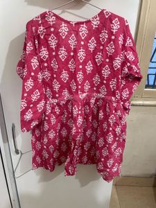 Pink &amp; White Block Print Kurta