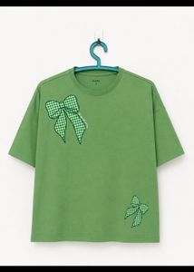 Green T-Shirt with Bow Appliques