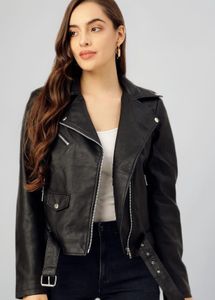 Classic Black Faux Leather Moto Jacket