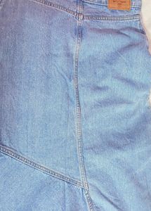 a line denim long skirt