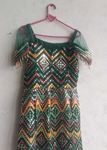 Embellished Green Kurta Set with Sharara Pants