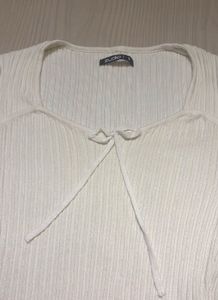 Ribbed White Tie-Front Top aesthetic