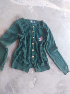 Green Knit Cardigan with Bear