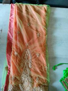 Beautiful Orange &amp; Green Saree