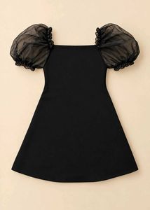 BLACK PUFF SLEEVE FLARED MINI DRESS